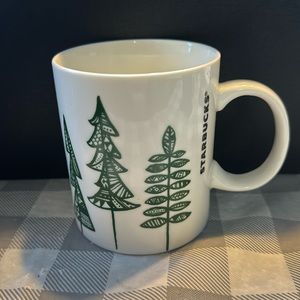 STARBUCKS White with Green Trees 12 fl oz Mug